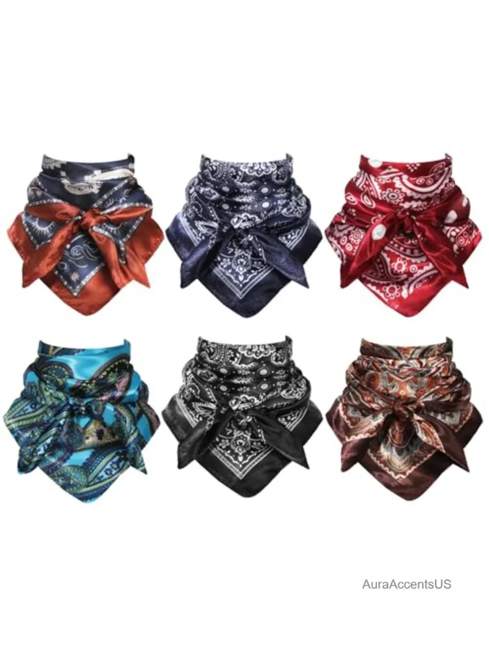 6 Pcs Wild Rag 35in Square Bandana Polyester Neck Scarf Neckerchief Shawl for